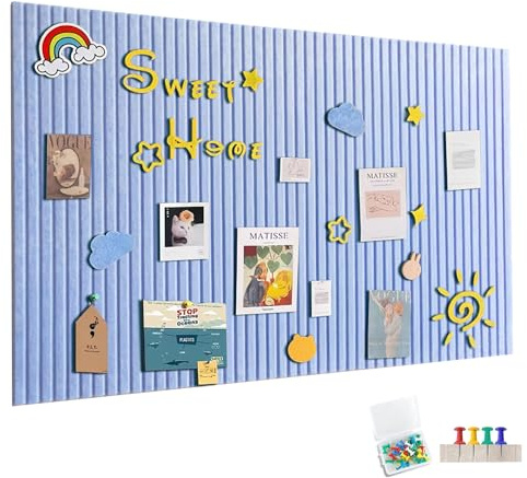 120x90cm Große Filz Pinnwand Selbstklebend, Filzboard Memotafeln Memo Boards mit 60 Pinnnadeln Bulletin Board Wanddekoration für Büro Küche, Fotos Memos,Hellblau