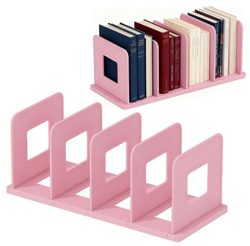 GOMETY Schreibtisch-Organizer Aktenordner, Abnehmbar Verdickter Buchhalter Regal mit 4 Fächern Buchablagen Dokumentenschrank Aufbewahrung für Büro Ordner Briefe Zeitschriften Bücher CD (Rosa)