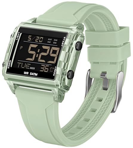 Digital Sportuhr Rechteckig Outdoor Wasserdicht Armbanduhr Transparent Große Zahl leuchtende ziffern mit Chronograph Stoppuhr Alarm Multifunktional Digitaluhr für Damen und Herren Bunt Unique