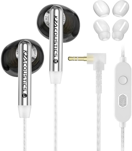 KZA COUSTICS KZ Duet In Ear Kopfhörer Kabel, Dual-dynamische Treiber, Gaming Ohrhörer, Bass HiFi Ohrhörer, Rauschunterdrückendes Mikrofon,versilbertes Kabel, für PC, Konsole, Mobilgeräten