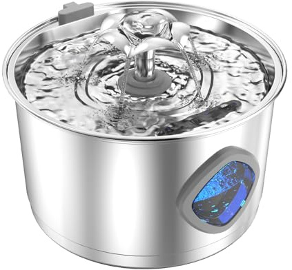 Stainless Steel Cat Water Fountain - Super Quiet Drinking Fountain for Cats 2.8L/95oz,with Flower Kitty Spout and Water Level Window Cat Fountain,Ideal for Multi-pet Homes