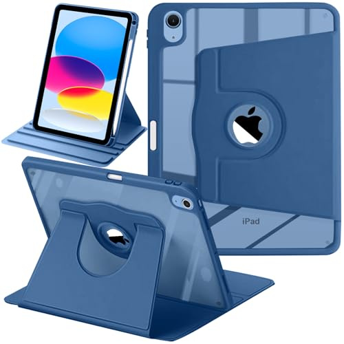 Funda Giratoria para iPad (A16) 11.ª/10.ª Generación (2025/2022) con Soporte para Pencil, Carcasa Case Soporte Rotación de 360 Grados Cover Respaldo Clara, Auto-Sueño/Estela, 3-Marino