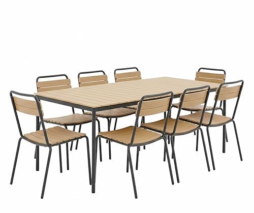 Oviala Gartenmöbel-Set aus Metall und Holz und 8 Stühlen, Grau