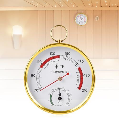 Funnytek 2-in-1 Sauna Thermometer and Hygrometer Portable Sauna Accessories | Stainless Steel, Round, Dual Mounting, High Accuracy Home Sauna Accessories, for Steam Sauna Box