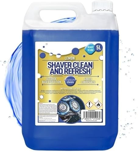B4E 5L Shaver Clean and Refresh Fluid, Lemon Scented Alcohol Based Cleaner, Compatible with Braun Clean and Renew Cartridges, Series 3, 5, 7 and 9