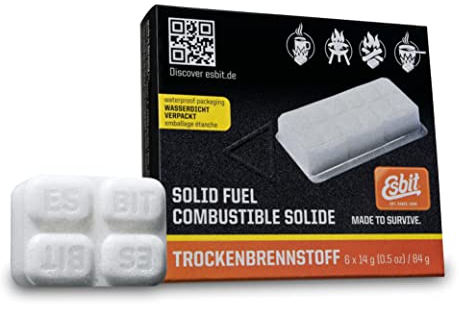 Esbit Unisex – Erwachsene Trockenbrennstoff | Feuerstarter | Kochen und Erwärmen | Kurzreisen, Camping, Wandern | Outdoor Küche Trockenbrennstofftabletten 6X 14g, weiß, 6x14g