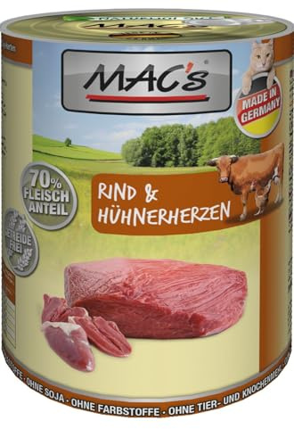 Mac's Katzenfutter getreidefrei Rind & Hühnerherzen, 400 g, Pack of 6