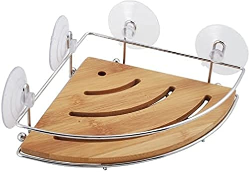 MSV Etagère Panier d'angle de Douche à ventouses en Bambou