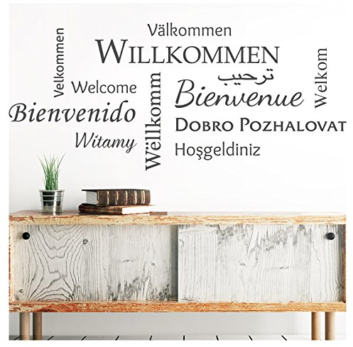 Grandora Wandtattoo Willkommen I weiß (BXH) 132 x 58 cm I Sprachen international Flur Diele Wohnzimmer Sticker Aufkleber Wandaufkleber Wandsticker W5092