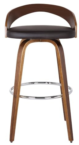 Armen Living Sonia 26 Seat Height Mid Century Modern Swivel Bar Stool for Kitchen Island Counter in Brown Faux Leather and Walnut Wood