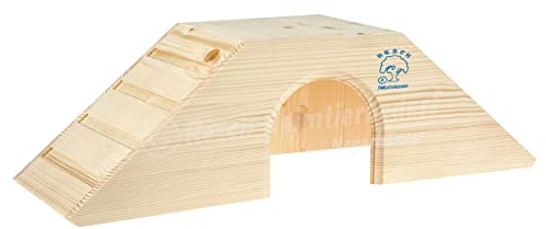 Resch Nr07 Meerschweinchenhaus groß, naturbelassenes Massivholz aus Fichte/mit großem Eingang und Zwei Treppen zum darüberlaufen/fürs Spielen, Schlafen und Klettern