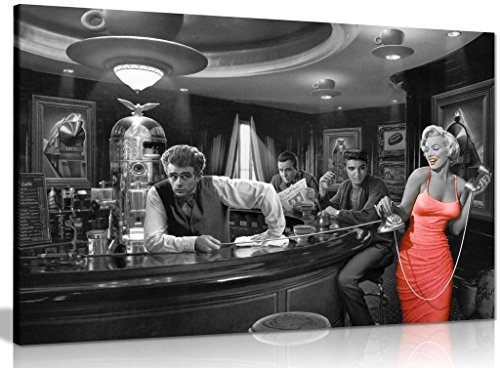 Marilyn Monroe Elvis Presley James Dean Red Dress Black & White Canvas Wall Art Picture Print (18x12in), Living Room