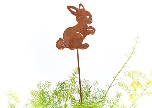 ecosoul Gartendeko Gartenstecker Rost Hase hoppelnd Osterdeko Osterhase auf Metallstab rostig Häschen-Figur