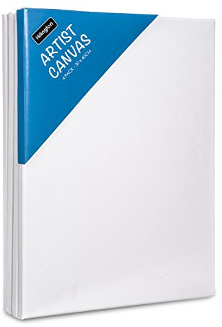Hillington Set of 4 Blank Stretched Canvas on Rectangle 30cm x 40cm (12 x 16) Wooden Frames - Suitable for Both Oil and Acrylic Paints Unbleached Cotton
