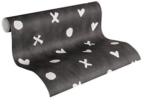 Livingwalls PVC-freie Vliestapete Cozz Ökotapete Tapete mit Herzen und Punkten 10,05 m x 0,53 m schwarz weiß Made in Germany 362941 36294-1