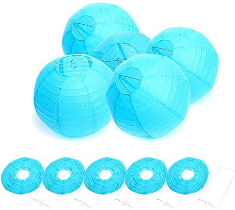 FullBerg 20er Papier Laterne Lampions Ø 25cm 10 rund Ballform Lampenschirm für Hochtzeit Kirche Garten Party Dekoration, Papierlaterner Papierlampen (Himmelblau)