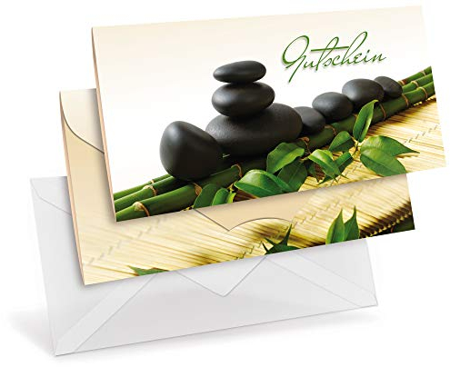 Gutscheinkarten (10 Stück im Set) mit transparenten Briefumschlägen, DIN lang Faltkarte verschließbar - Geschenkgutscheine für Wellness, Massage, Salzgrotte