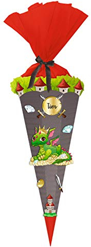 Ursus 9870014 - Schultüte Bastelset Easy Line, Drache, sechseckig, Höhe ca. 68 cm, Durchmesser ca. 20 cm, aus 3D Colorwellpappe 260 g/qm, alle Teile vorgestanzt, inklusive Bastelanleitung