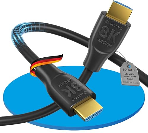 Sonero 8K Ultra High Speed HDMI 2.1 Kabel 48Gbps Ethernet 4k Ultra HD, 3m | Vergoldete Anschlüsse, Dynamic HDR, 8K@60Hz, 4K@120Hz, VRR und 3D Full HD für Audio- und Videoübertragung.
