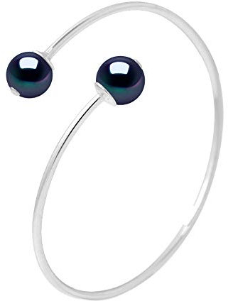 PEARLS & COLORS - Bracelet DUO Véritables Perles de Culture d'Eau Douce Rondes 9-10 mm - Qualité AAA+ - Argent 925 - Jonc Indéformable - Bijou Femme