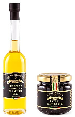 La Rustichella - Set Paté Al Tartufo Nero 90g & Olio D'oliva Al Tartufo Nero 100ml, Vegan, Gluten Free, Cholesterol Free - Prelibatezze Italiane