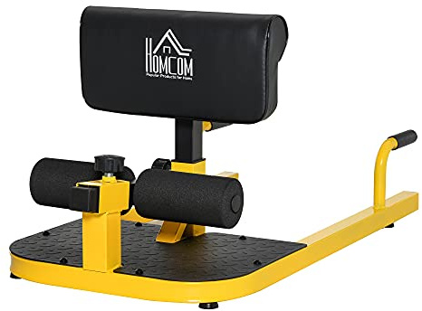 HOMCOM Squat Machine with Push Up Stand, Padded Hip Thrust Bench Yellow