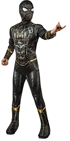 Rubie's Official Marvel Spider-Man No Way Home Deluxe Childs Costume, Inside Out Black and Gold Suit, Kids Superhero Fancy Dress, Size Small Halloween