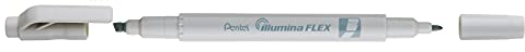 Pentel SLW11P-NE Illumina Flex Textmarker in Pastellfarben mit Doppelspitze zum Hervorheben, Unterstreichen, Markieren und Akzente setzen, schlanke Stiftform, grau, 1 Stück