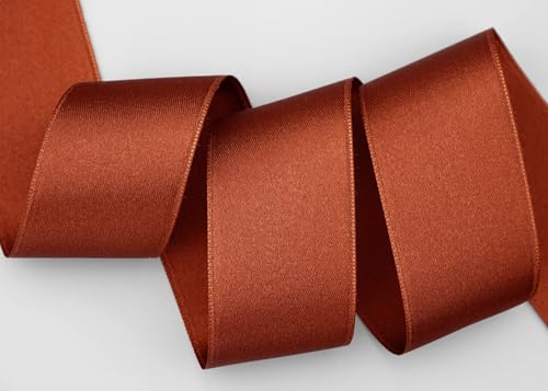 finemark 25 m x 40 mm Satinband Hellbraun Braun (623) doppelseitiges Schleifenband aus Satin Kupfer ohne Draht weich und glänzend Geschenkband Deko Band Double face Dekoband Dekorieren Basteln