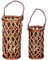 levandeo 2er Set Laterne Windlicht H40cm H31cm Kupfer Braun Holz Weiden-Laterne geflochten Glaseinsatz Kerzenhalter Garten Deko