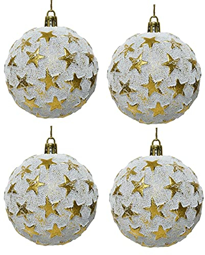 dekorativer bruchfester Kugelmix aus PVC Weihnachtskugeln Baumschmuck Christbaumschmuck je im 4-er Set in 8 cm oder 10 cm Kugeldurchmesser (4 x 8 cm Gold antik Weiss)