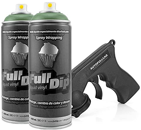 AutoFullCar Full Dip Pack 2 Sprays Vinilo Líquido REGALO Adaptador Spray (Verde Militar)