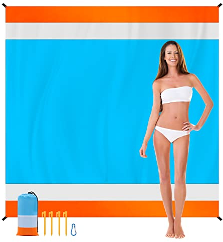 Hoypeyfiy Stranddecke Sandfrei 210 x 200 cm Stranddecke wasserdichte Decke für den Strand mit 4 Befestigung Ecken für den Strand,Campen,Wandern-Tragbar Schnelltrocknend Sandfrei