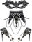 JewelryWe Schmuck 4 PCS Maske Halskette Armbänder Set Schwarz Sexy Venezianische Spitze Augenmaske Choker Kette Halsband Armreifen Damen Maskerade Kostüm für Halloween Karneval Party Cosplay
