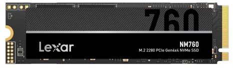 Lexar NM760 1TB SSD, M.2 2280 PCIe Gen4x4 NVMe 1.4 Interne, Bis zu 5300 MB/s Lesen, 4500 Schreiben, Internal Solid State Drive für PS5, PC, Laptop, Gamer, Profis (LNM760X001T-RNNNG), Schwarz