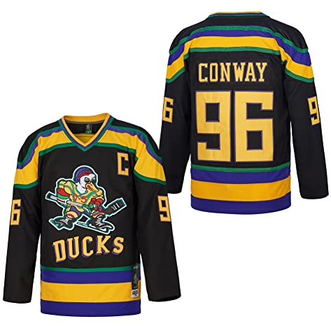 D-5 Jugend Mighty Ducks Trikot #96 Conway #99 Banks Jersey, Film Eishockey Trikot für Kinder, #96, Schwarz, Klein