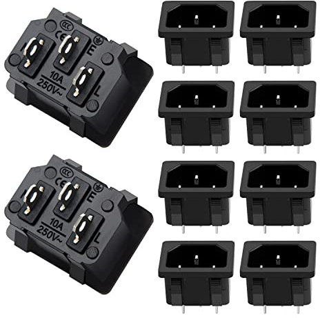 VooGenzek 10 Pièces AC 250 V 10 A IEC 320 C14 Montage sur Panneau Connecteur, 3P Prise Courant Entrée en Plastique
