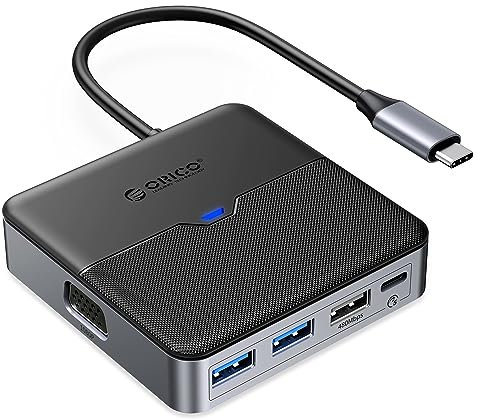 Laptop Station Dual Monitor, ORICO 8 in 1 USB C Hub with 4K@60Hz HDMI, VGA, 1000M Ethernet, 100W PD Charging, Type C Multiport Adapter for MacBook Pro iPad Lenovo Dell HP