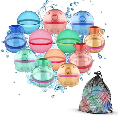 Wasserbomben, wiederverwendbare, selbstschließende schnell befüllbare Wasserballons aus weichem Silikon, perfekt für outdoor Sommerspaß für Kinder und Erwachsene 12er Set