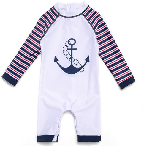 Mazuliso Baby Junge Badeanzug UPF50+ EIN Stück Lange Ärmel Sonnenanzug MIT Einem Reißverschluss(RMao,74-80 cm)