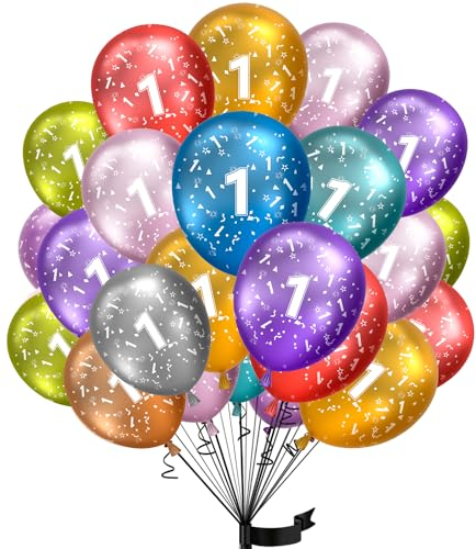 Luftballons 1. Geburtstag,15 Stück Metallic folienballon 1 helium ballons 1 jahre aus 100% Naturlatex,Klimaneutral, 32cm Ballon 1 zahlen für Kindergeburtstag und mädchen junge Geburtstag