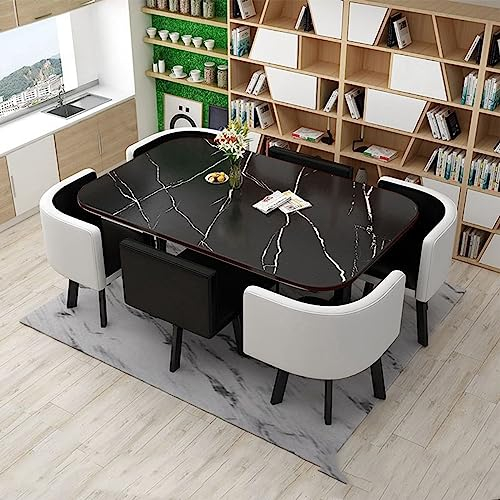 MAxba Esstisch mit 6 Stühlen Set Rechteckig Konferenztisch mit Stühlen for Konferenzräume, Empfangsräume, Esszimmer, Arbeitszimmer, Büros, Bars (Color : Schwarz)