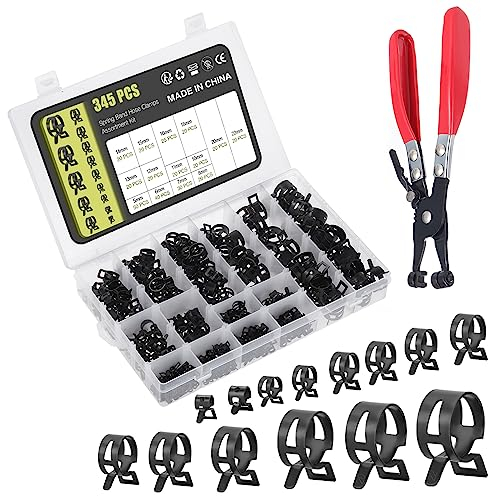 WiMas Lot de 345 colliers de serrage à ressort de tuyau de carburant en silicone de 14 tailles 5 à 22 mm avec pince de serrage pour tuyau d'arrosage