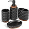 RQYIXI Badezimmer Zubehör Set 4 Pcs Zahnbürstenhalter Seifenspender Keramik und Holz Badezimmer Set Enthalten Zahnbürste Tasse Seifenschale Tumbler Schwarz