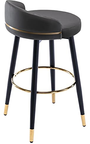 Barstuhl, um 360° drehbare Rückenlehne, Barhocker mit schwarzem Karbon-Stuhlrahmen und Goldener Fußstütze für Büro, Empfangstheke, hoher Hocker (Größe: 72 cm, Farbe: -03) (3) Made in China