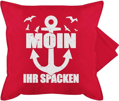 Shirtracer Kissenbezug - Statement - Moin Ihr Spacken mit Anker - weiß - 50 x 50 cm - Rot - kissenhülle Kissen maritim spacke kissenhüllen kissenhuelle kissenbezüge gurli Maritime Statements Matrosen