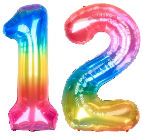 Ponmoo 40 Zoll Foil Luftballon Zahlen 12/21 Neon Regenbogen (101cm), Helium oder Luft, Riesige Folienballons Nummer 0-100, Große Ballons für Hochzeitstag und Geburtstagsparty Ballon Dekoration