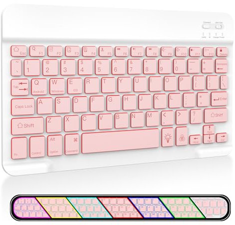 XIWMIX Ultra-Slim Wireless Bluetooth Keyboard-7 Colors Backlit Rechargeable Portable Keyboard for iPad Air/Pro/11th/10th/9th/8th/7th/Mini/Samsung Tablets & iOS,Android,Windows Devices,Pink