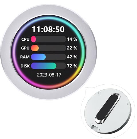 Waveshare 2.8inch USB Monitor Round IPS Panel Water Cooler Screen/PC Case Secondary Screen/Desktop RGB Ambient Screen, 480×480 Resolution, Music Spectrum Analysis Function, CNC Silver Metal Case