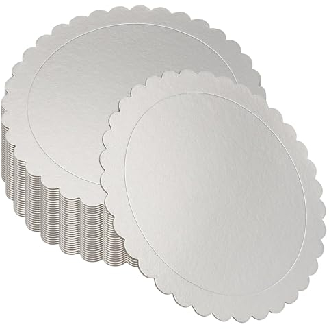 PINGEUI 30 Pack 10 Inch Round Cake Boards, 2mm Thick Silver Cardboard Scalloped Cake Circles Base, Cake Boards Round Circle Cakeboard Base Cake Plate for Party Wedding Favor, Cake Decor